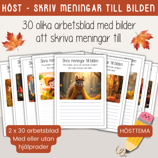 Höst - Skriv meningar till bilden - 30 olika bilder att skriva till - Hösttema