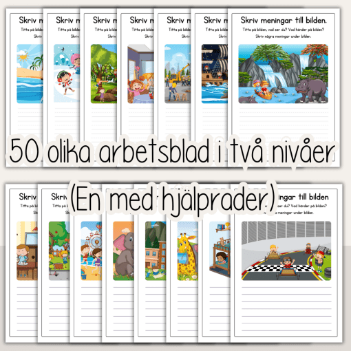 Paket - Skriv meningar till bilden. 50 olika bilder att skriva till.
