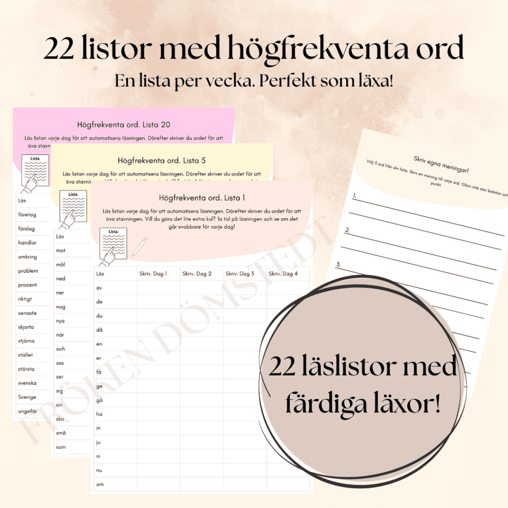 22 läslistor med högfrekventa ord