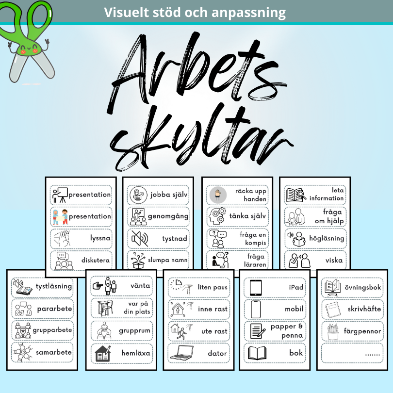 Arbetsskyltar & arbetsikoner till klassrummet