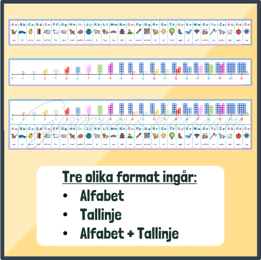 Bänkalfabet och tallinje med Numicon
