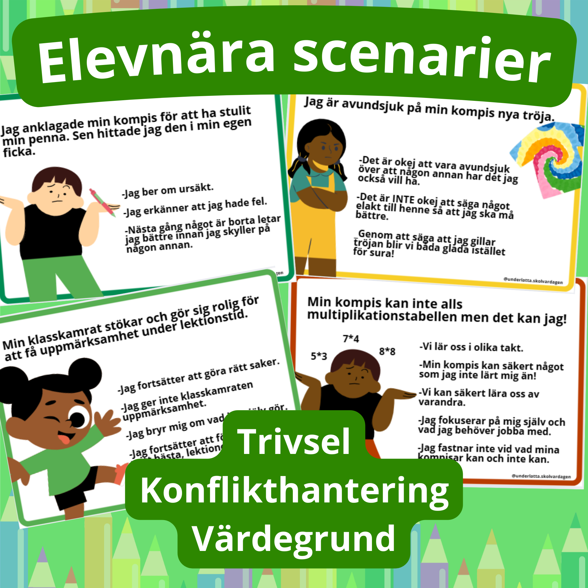 4 samtalskort värdegrund och konflikthantering. Lilla paketet 2