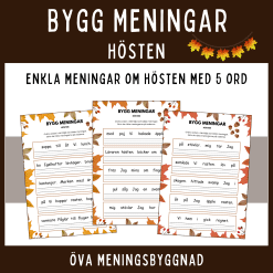 Bygg enkla meningar om hösten med 5 ord. Öva meningsbyggnad.