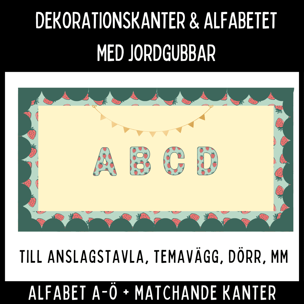 Dekorationskanter och alfabet med jordgubbar