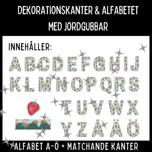 Dekorationskanter och alfabet med jordgubbar