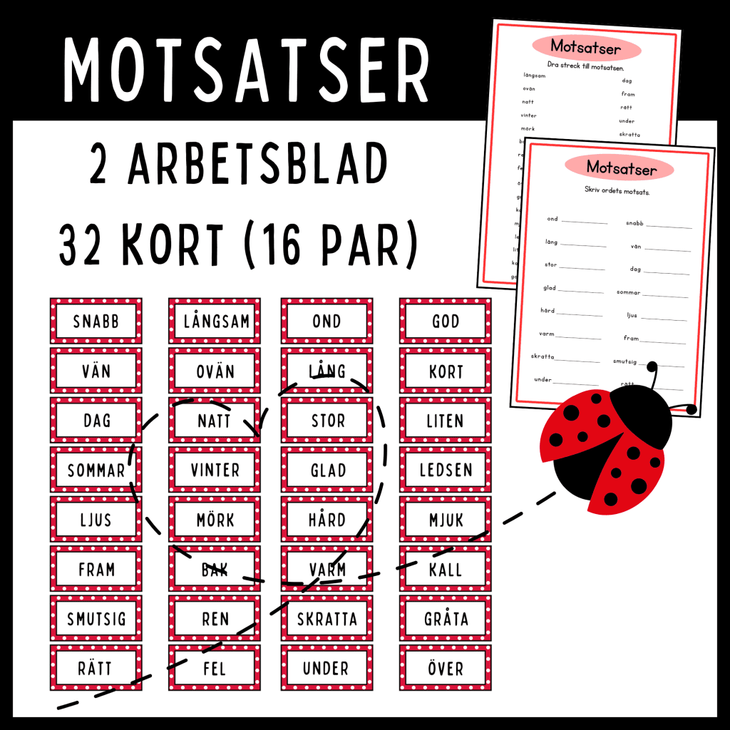 Motsatser – kort och arbetsblad