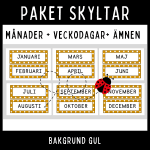 Klassrumsskyltar med gul bakgrund – månader, veckodagar & skolämnen - bild 1