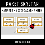 Klassrumsskyltar med gul bakgrund – månader, veckodagar & skolämnen - bild 2