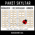 Klassrumsskyltar med gul bakgrund – månader, veckodagar & skolämnen - bild 3