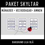 Blå-lila klassrumsskyltar med vita prickar – månader, veckodagar & skolämnen - bild 4