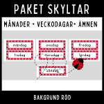 Klassrumsskyltar med röd bakgrund – månader, veckodagar & skolämnen - bild 2