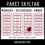 Klassrumsskyltar med röd bakgrund – månader, veckodagar & skolämnen - bild 3