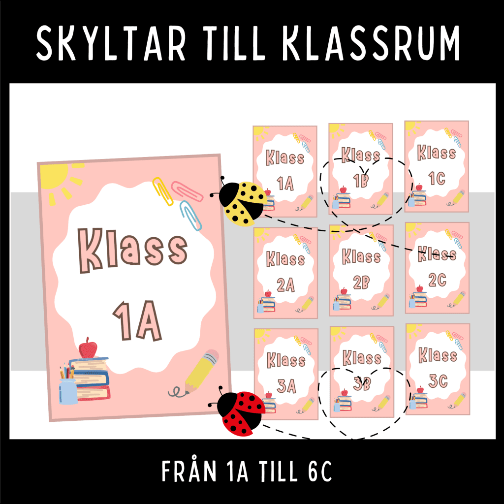 Skyltar till klassrum, klass 1-6, A-C