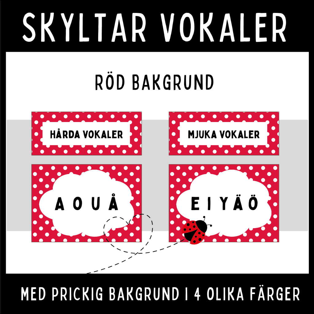 Vokaler med prickig bakgrund i 4 olika nyanser