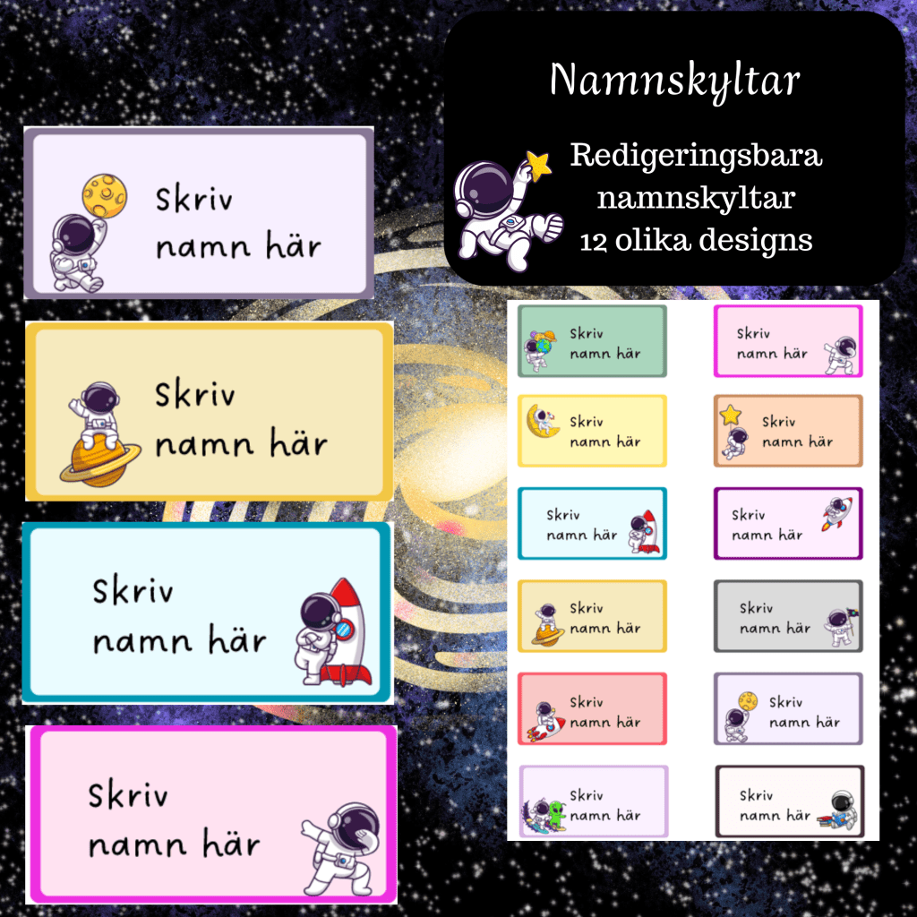 Namnskyltar rymden (redigeringsbara)
