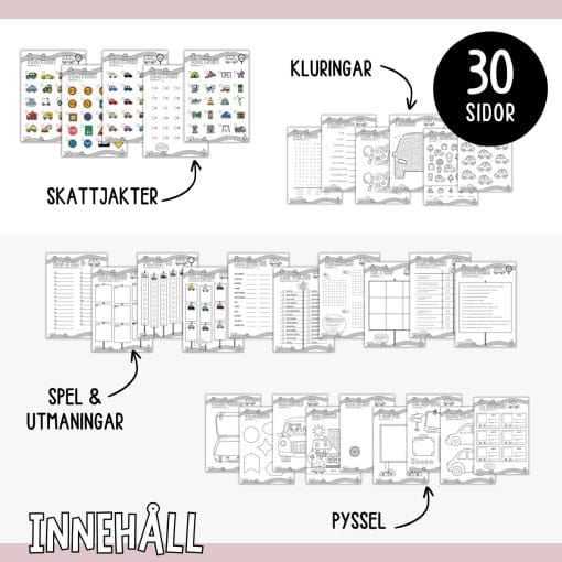 Bilresa/skolutflykt - Utmaningar, spel, skattjakter & pyssel