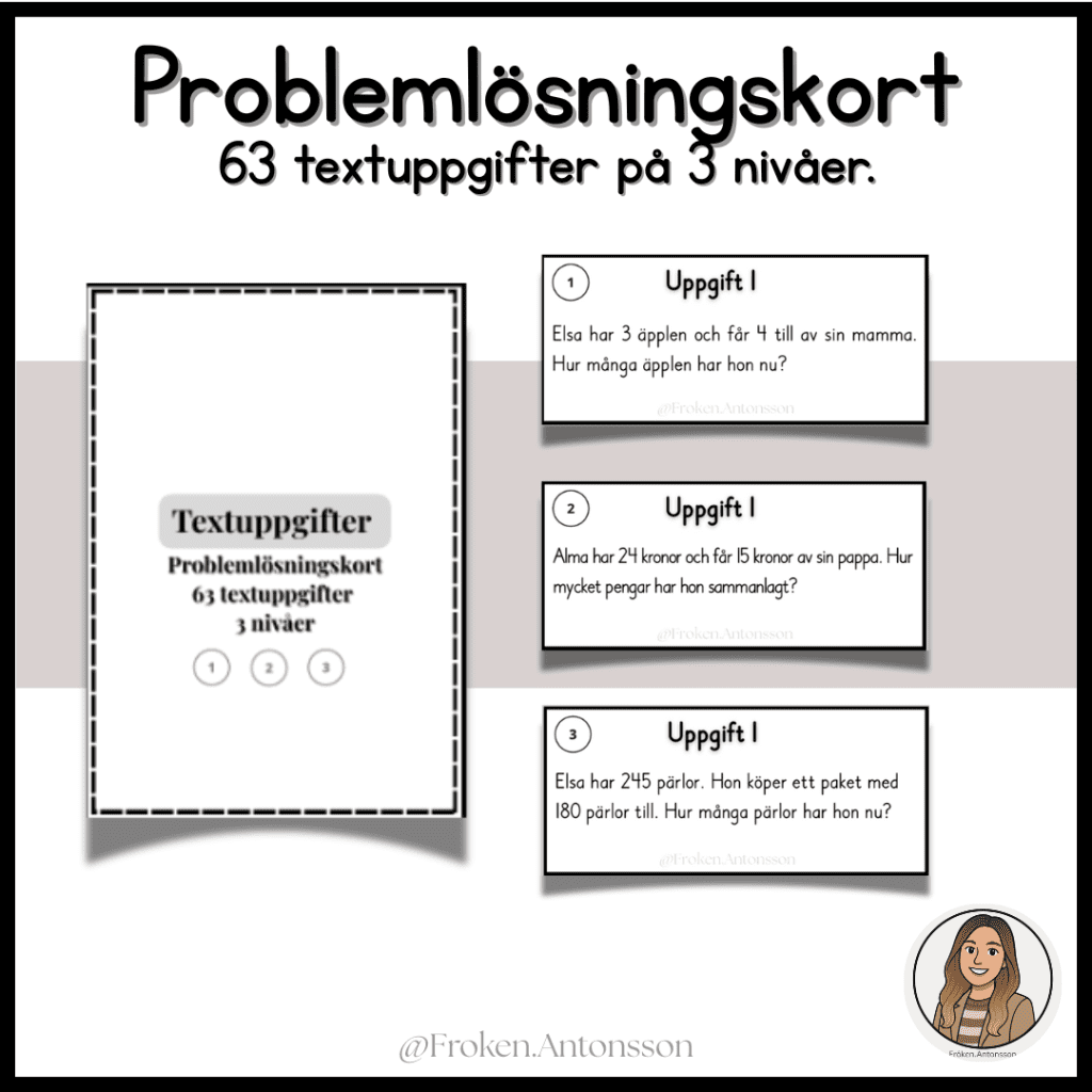 Problemlösningskort – 63 textuppgifter på 3 nivåer