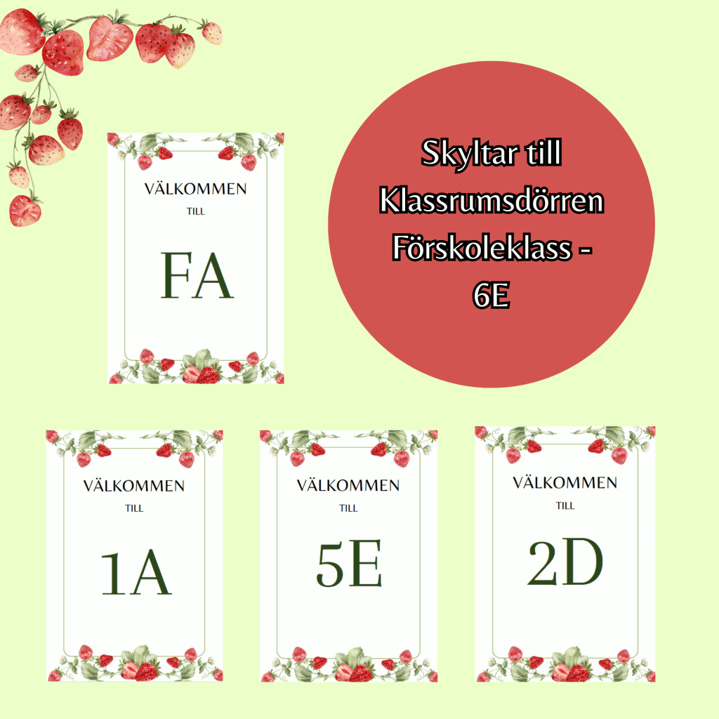 Välkommen klassrumsskyltar jordgubbar