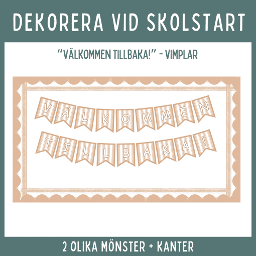 Skolstart Välkommen tillbaka vimplar, färdiga och redigerbara, turkos och beige