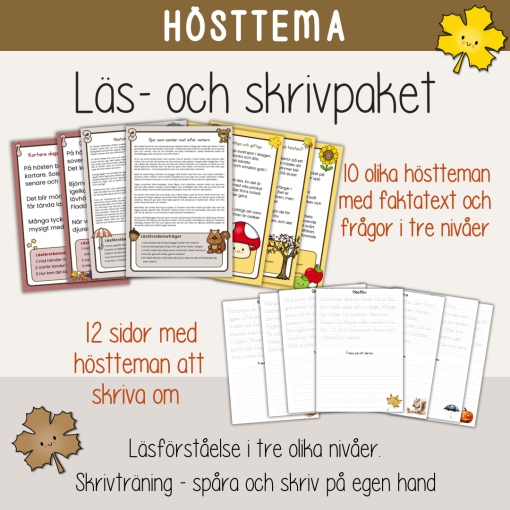 Höst - Läs- och skrivpaket med hösttema. Läsförståelse och skrivträning