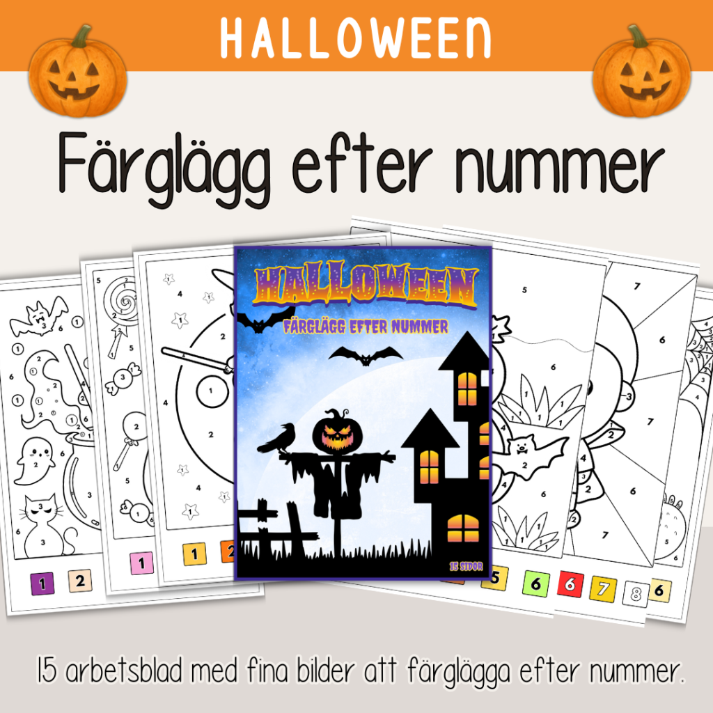 Halloween – Färglägg efter nummer – 15 sidor