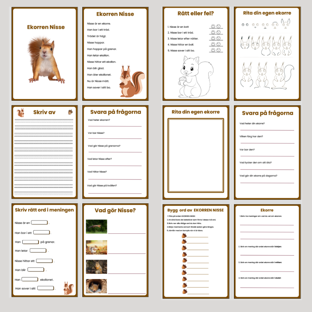 Ekorren Nisse- läs, skriv och skapa