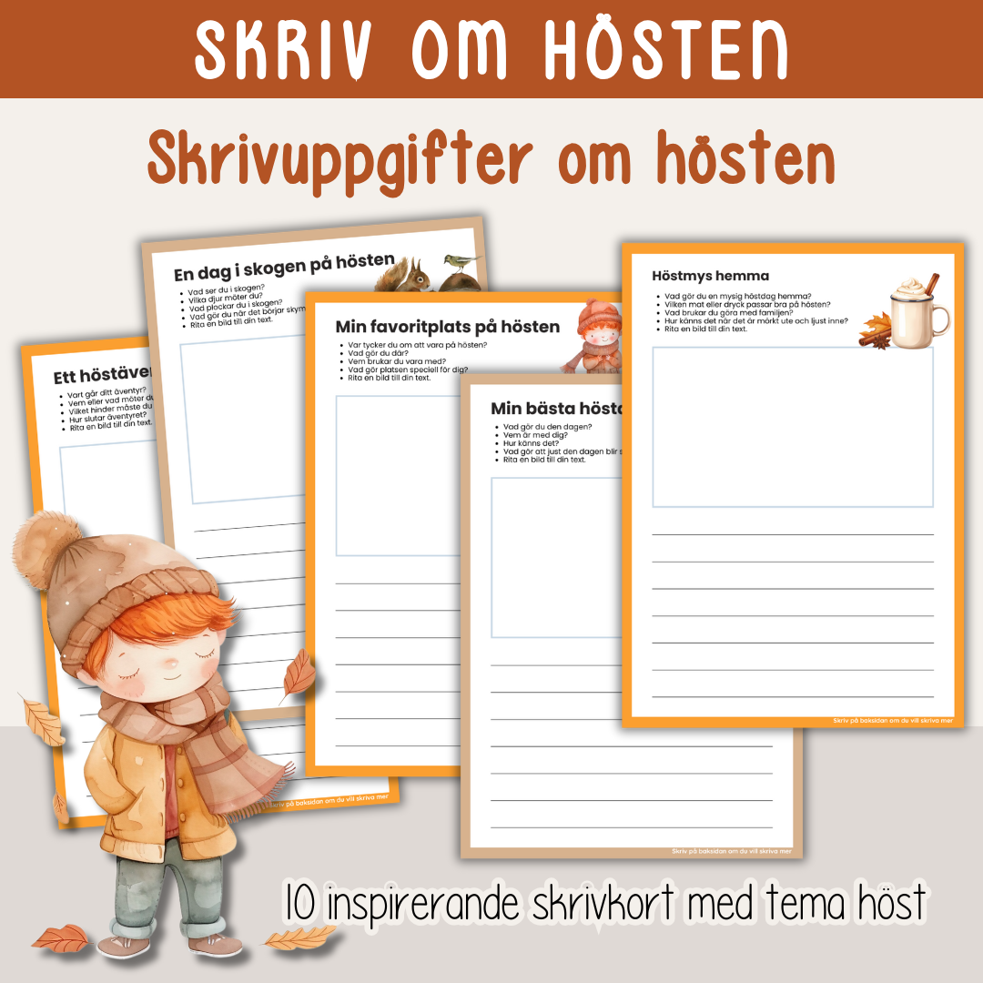 Skrivkort – Tema Höst | Kreativa skrivuppgifter om hösten