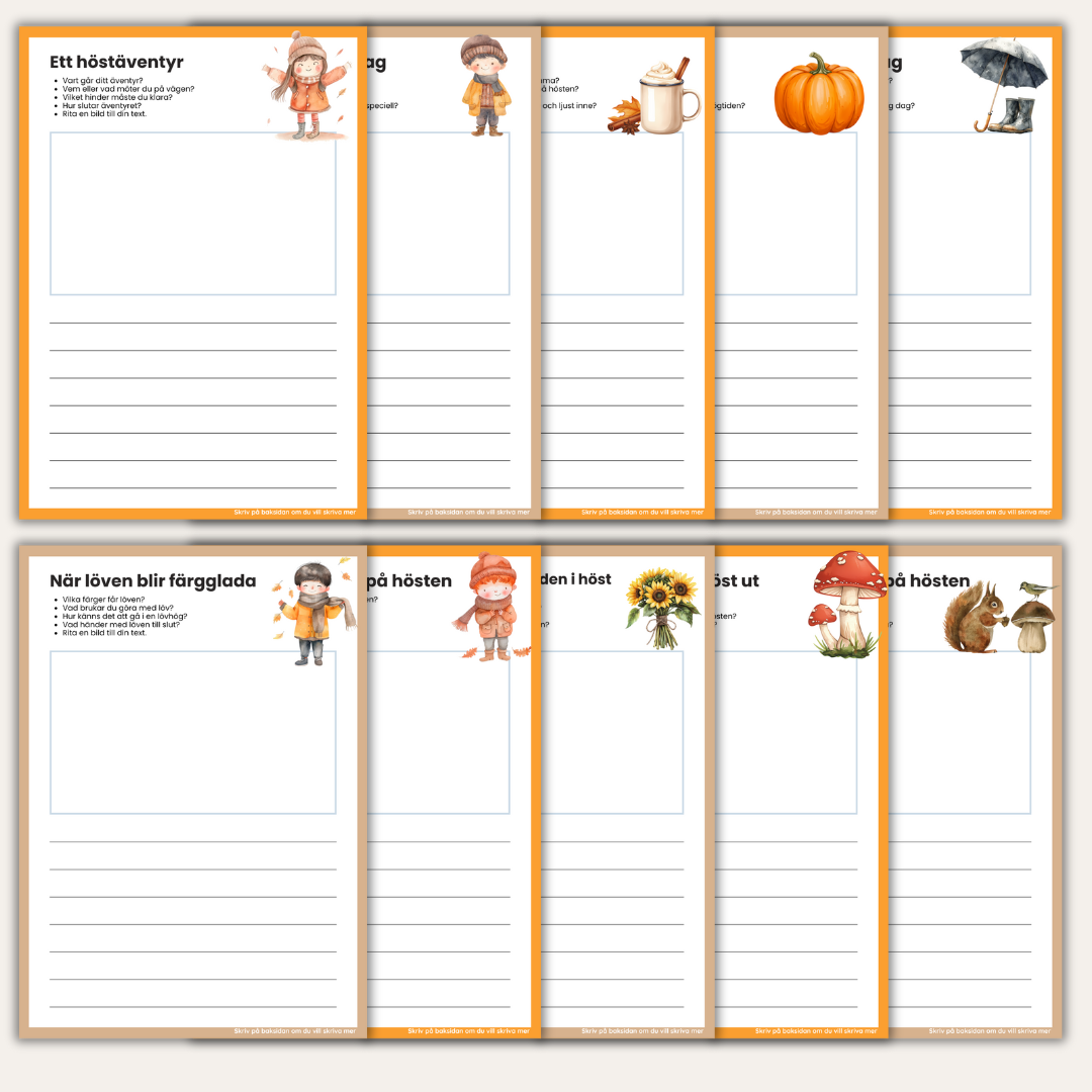 Skrivkort – Tema Höst | Kreativa skrivuppgifter om hösten