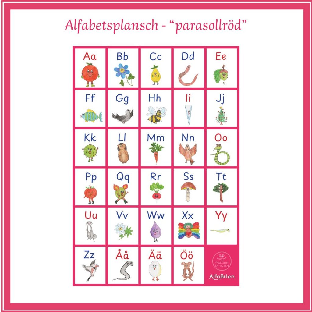 Alfabetsplansch A3 – ”parasollröd”