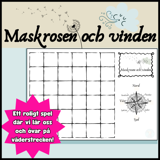 Maskrosen och vinden! Ett enkelt och roligt spel där vi övar på väderstrecken.