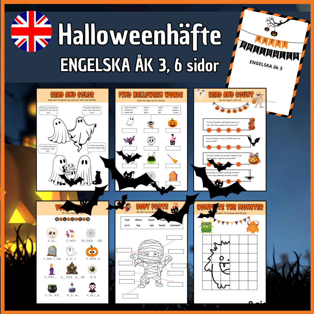 Halloween engelska åk 3, 6 sidor
