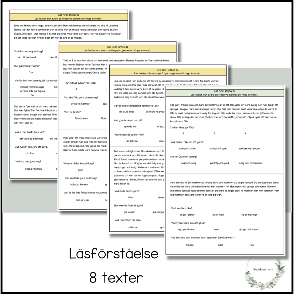 Läsförståelse – 8 texter
