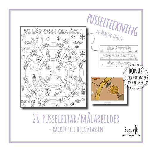 Pusselteckning Årshjul årstider och månader