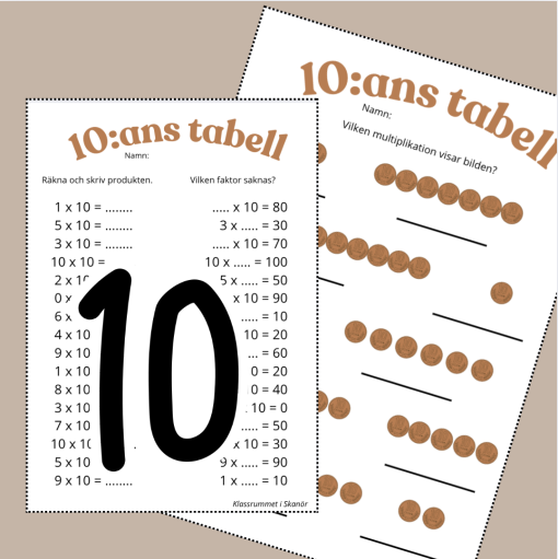Multiplikation - 2:ans, 5:ans och 10:ans tabeller