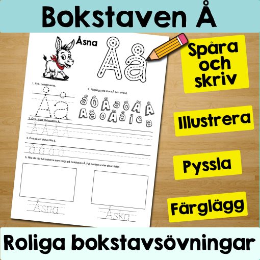 Bokstaven Å: Arbetsblad med roliga och varierande övningar