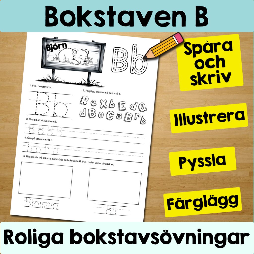 Bokstaven B: Arbetsblad med roliga och varierande övningar