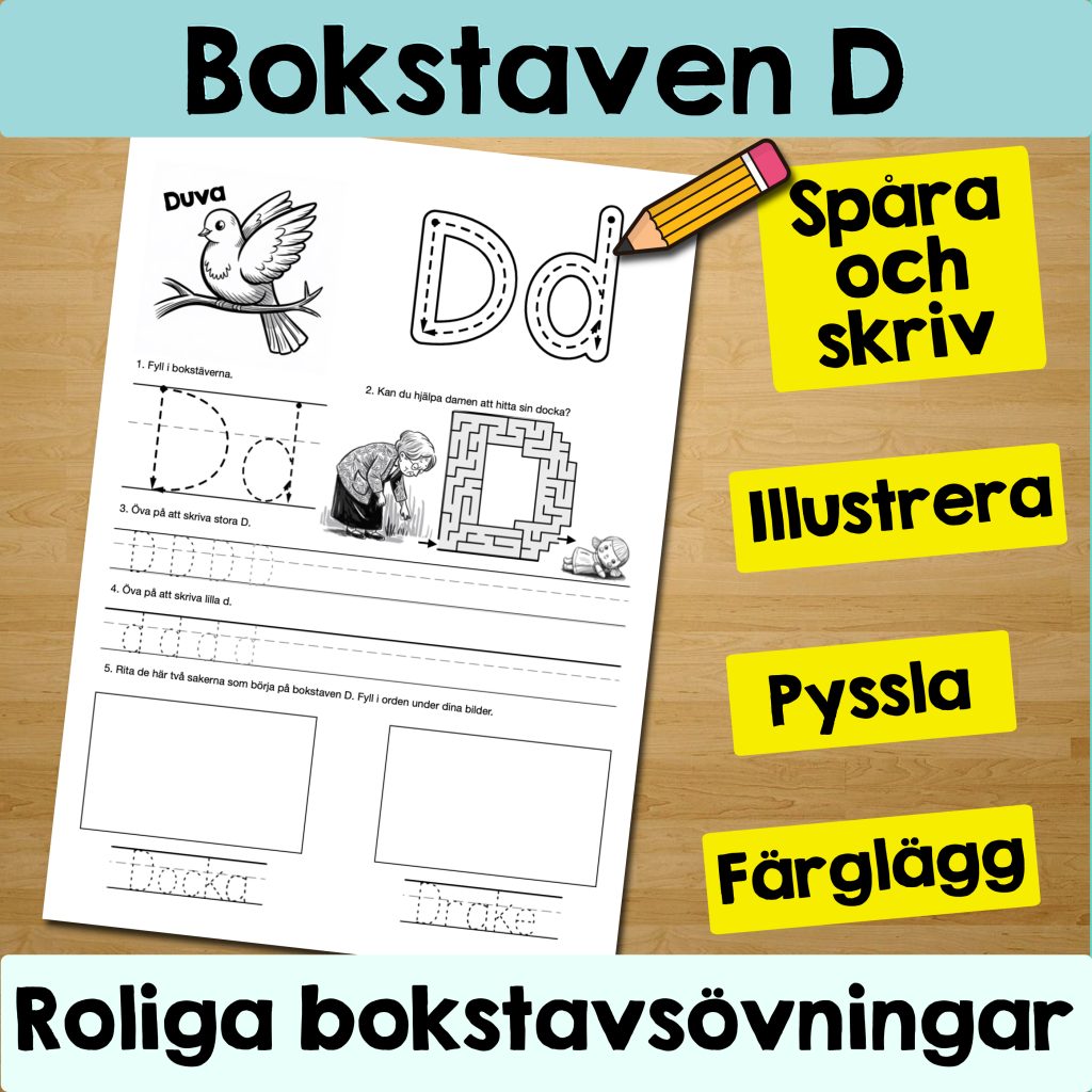 Bokstaven D: Arbetsblad med roliga och varierande övningar