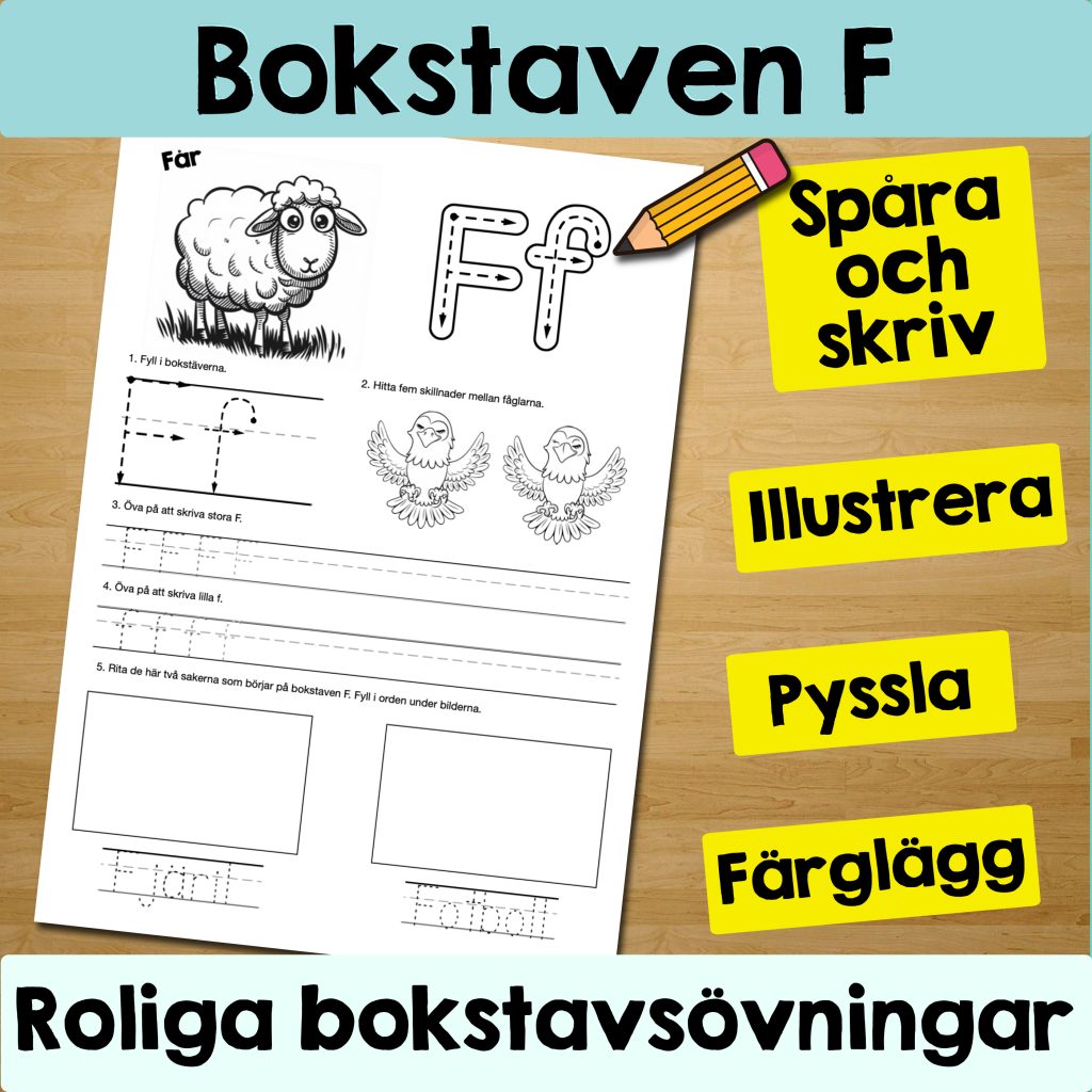Bokstaven F: Arbetsblad med roliga och varierande övningar