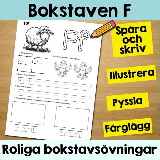 Bokstaven F: Arbetsblad med roliga och varierande övningar