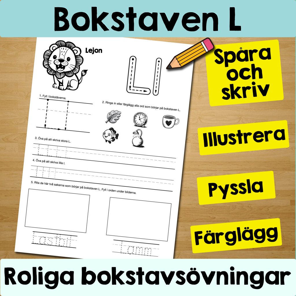 Bokstaven L: Arbetsblad med roliga och varierande övningar
