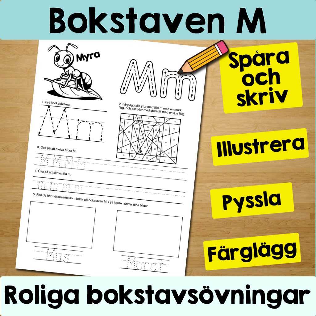 Bokstaven M: Arbetsblad med roliga och varierande övningar