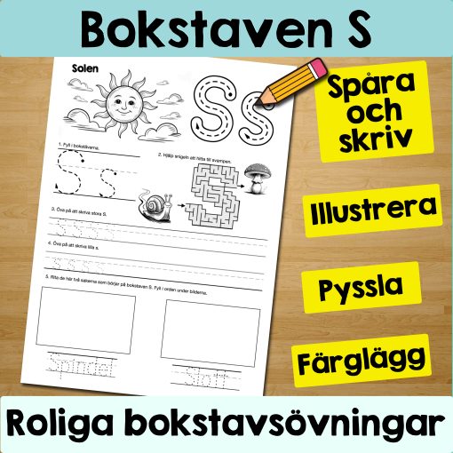 Bokstaven S: Arbetsblad med roliga och varierande övningar