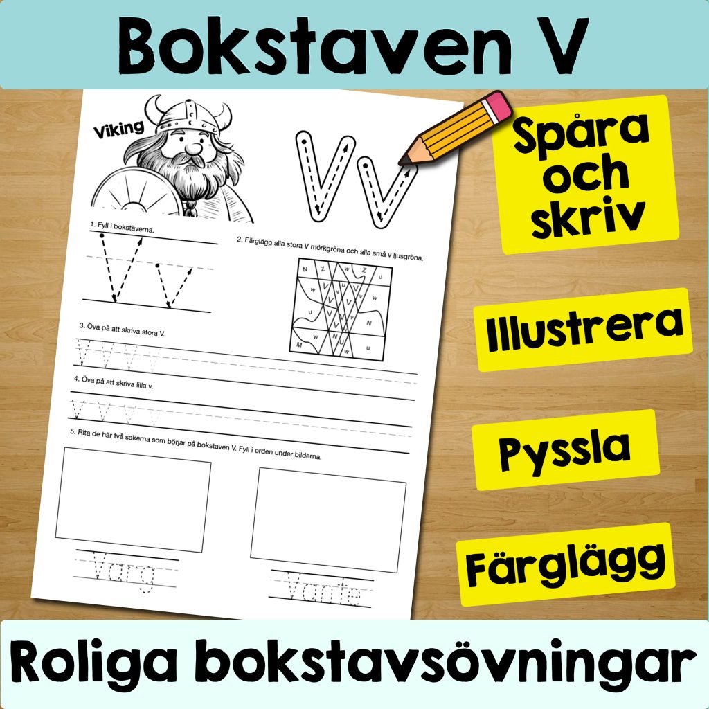 Bokstaven V: Arbetsblad med roliga och varierande övningar