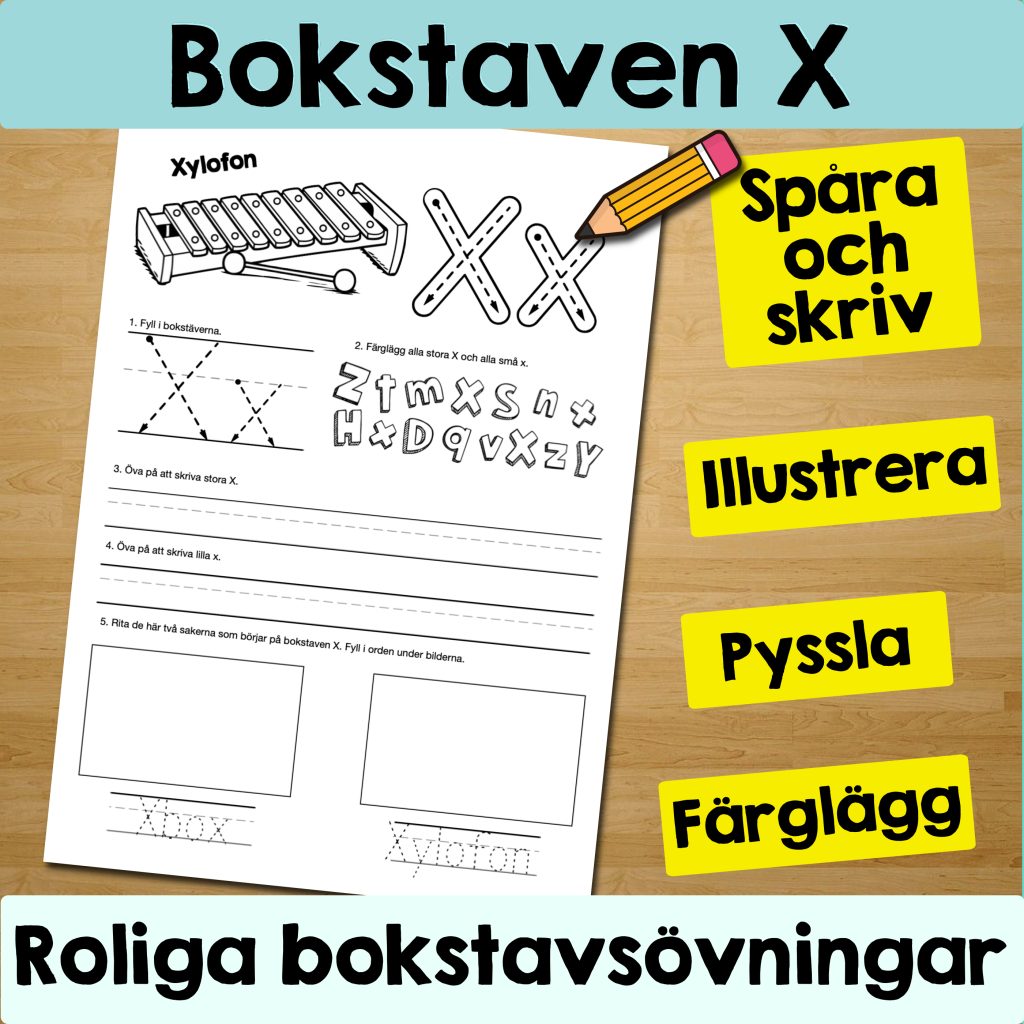 Bokstaven X: Arbetsblad med roliga och varierande övningar