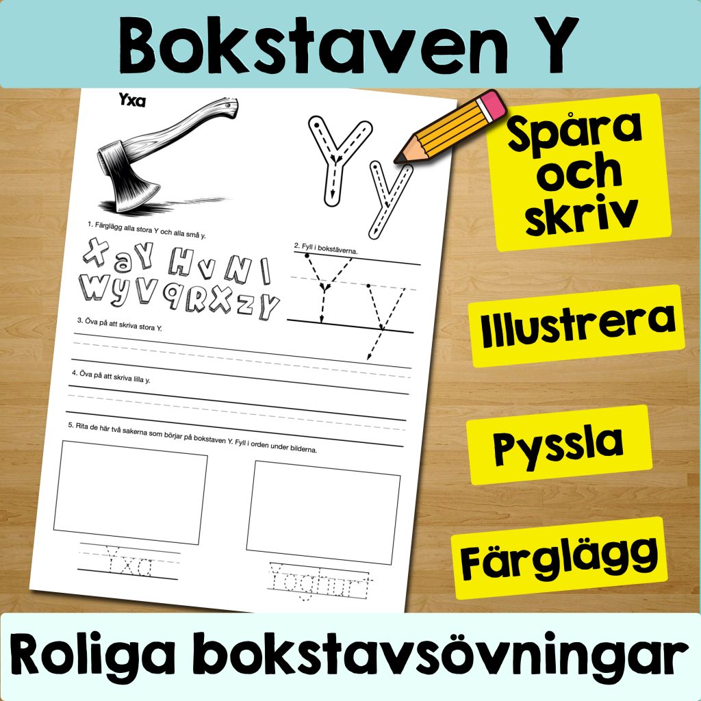 Bokstaven Y: Arbetsblad med roliga och varierande övningar
