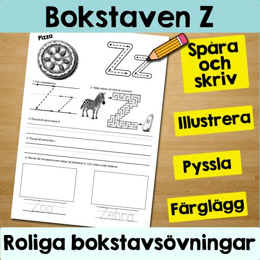 Bokstaven Z: Arbetsblad med roliga och varierande övningar