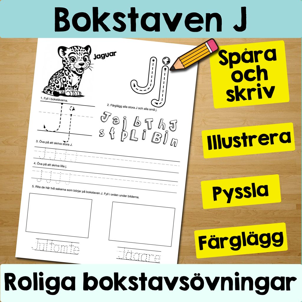 Bokstaven J: Arbetsblad med roliga och varierande övningar