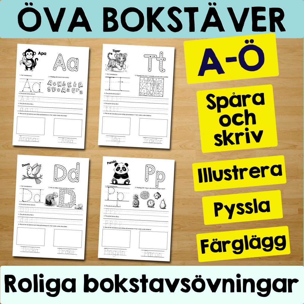 Bokstavsövning A-Ö: Arbetsblad med roliga och varierande övningar