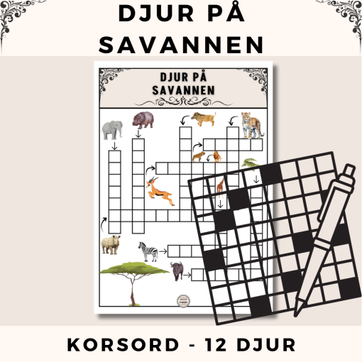 Korsord - Djur på savannen