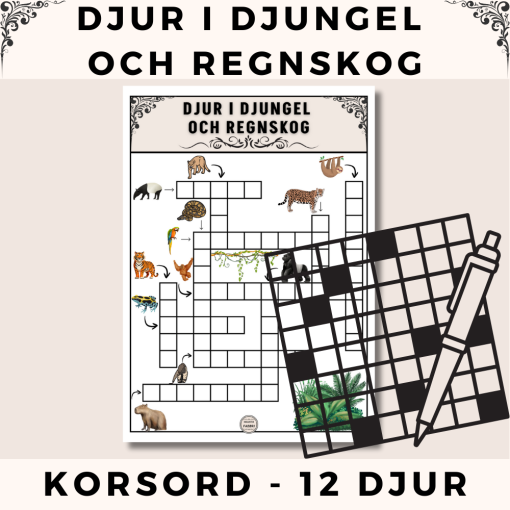 Korsord - Djur i Djungel och regnskog